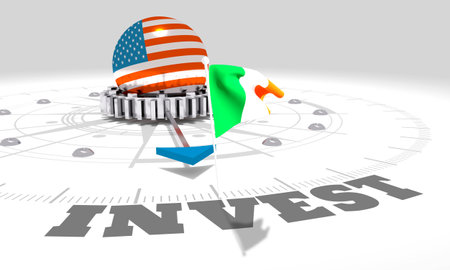 Business concept. Abstract compass points to the invest word and flag of India. 3D renderの写真素材
