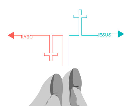 Jesus vs Devil. Confrontation of good and evil. Cross and text.のイラスト素材