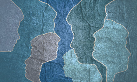 Mind health concept. Human face side view silhouette and alter ego
