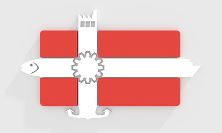 Denmark national flag with icons. 3D renderingの写真素材