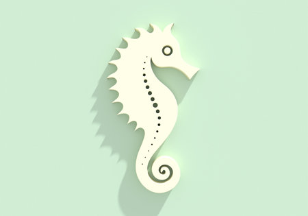 Silhouette of a seahorse. The silhouette captures the distinctive profile of the seahorse. Seafood shop emblem. Restaurant menu, fish market banner design template. Fresh seafood product. 3D renderの写真素材