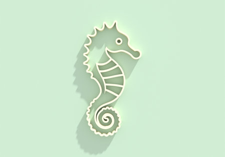 Silhouette of a seahorse. The silhouette captures the distinctive profile of the seahorse. Seafood shop emblem. Restaurant menu, fish market banner design template. Fresh seafood product. 3D renderの写真素材