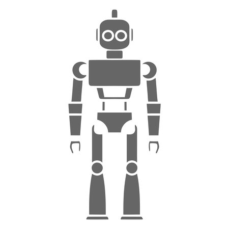 AI technology concept with cute robot character. Artificial intelligence in science and business, smart machine concept. Cartoon illustration with futuristic bot. Electronic robotic humanoid machineのイラスト素材