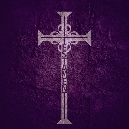 Testament word in the shape of a cross. Christian, religious and church typography concept. Design with Christian icon testament.の写真素材