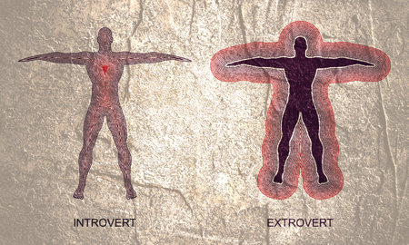 Introvert and extrovert comparison. Human outline silhouettes. Different character social...