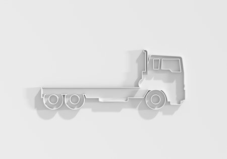 Truck icon. Commercial vehicle for cargo transportation. Side view of delivery transport. 3D renderの写真素材