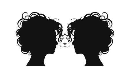 Optical illusion. Women head make silhouette of a cat.のイラスト素材