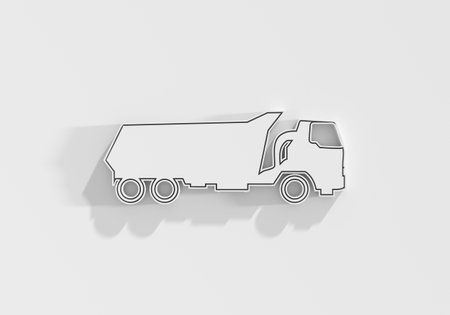 Truck icon. Commercial vehicle for cargo transportation. Side view of delivery transport. 3D renderの写真素材