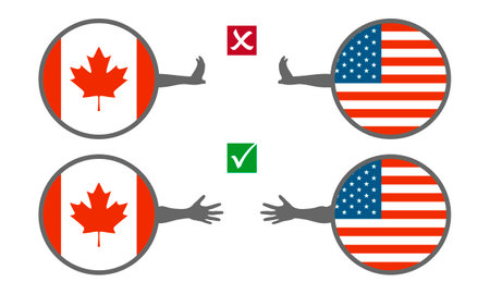 USA and Canada with hands in stop and ready to deal gesture. Image relative to politic situation between USA and Canada. Trade warのイラスト素材