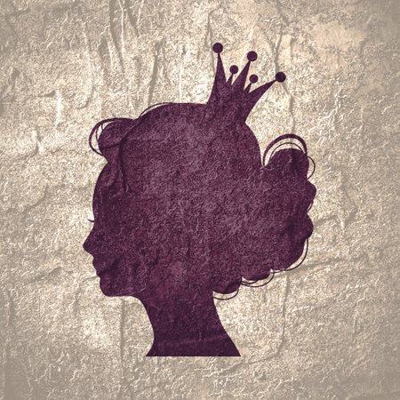 Profile view silhouette of a princess or queen. Cute girl portrait.の写真素材