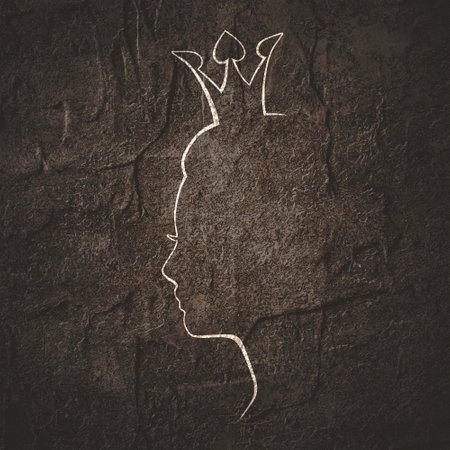 Profile view silhouette of a princess or queen. Cute girl portrait. Thin line styleの写真素材