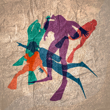Silhouettes of diver. Set of diver icons. The concept of sport diving. Scuba diving adventure.の写真素材