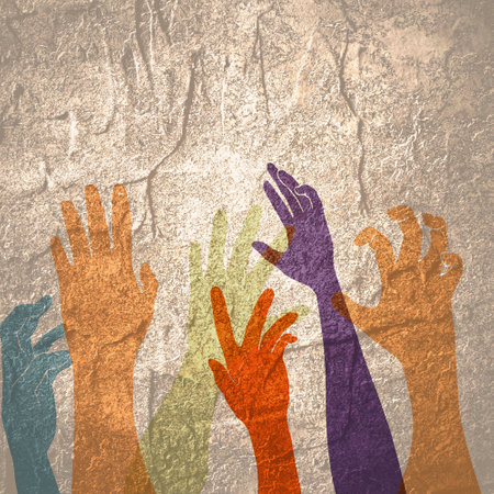 Various gestures of human hands. People in need of help concept.の写真素材