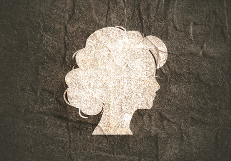Young woman face side view icon. Elegant silhouette of a female head. Avatar profile sign.の写真素材