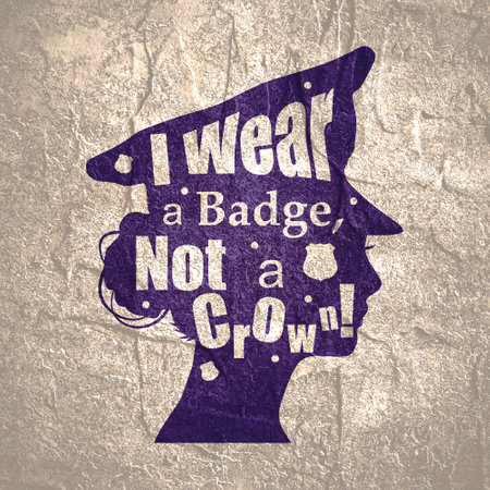 Policewoman face side view icon. Elegant silhouettes of a female head. Avatar profile sign. Motivational quote or phraseの写真素材