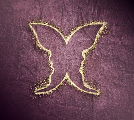 Optical illusion. Human head make silhouette of insect. Particles outline.の写真素材