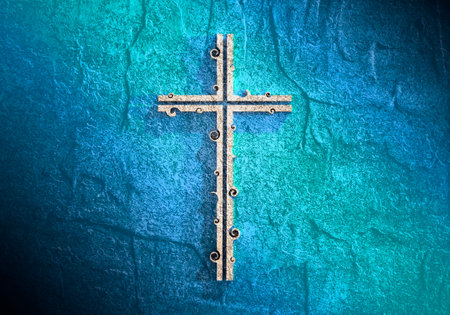 Decorated Christian cross for web banner or social graphic. Religion concept illustration.の写真素材