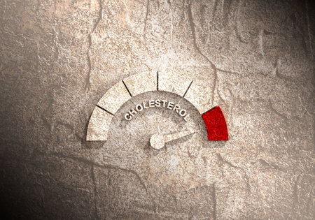 Cholesterol meter read high level result. The measuring device icon. Colorful infographic gauge element.の写真素材