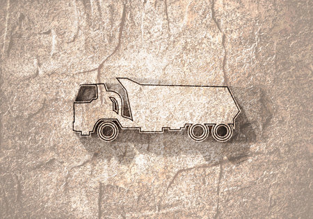 Truck icon. Commercial vehicle for cargo transportation. Side view of delivery transport.の写真素材