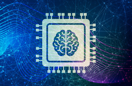 Deep learning, machine learning and big data processing concept. Artificial Intelligence hardware concept. Human brain silhouette with cpuの写真素材