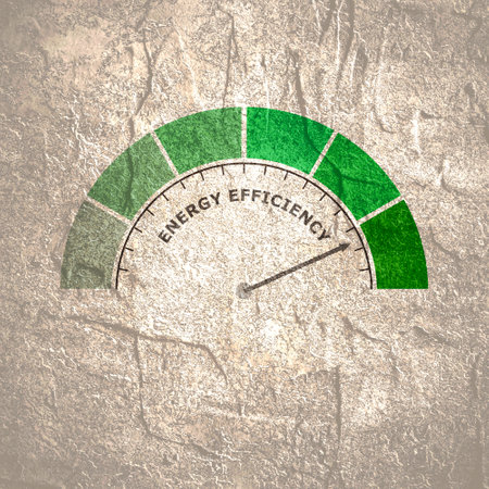Energy efficiency value measuring device with arrow and scale.の写真素材