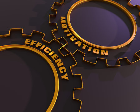 Influence of motivation on efficiency. Cause and effect metaphor. Text on the gears. 3D renderの写真素材