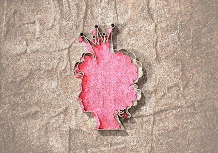 Profile view silhouette of a princess or queen. Cute girl portrait. Fashion branding emblem.の写真素材