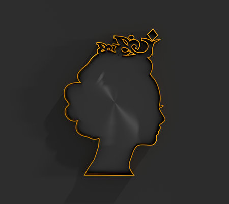 Profile view silhouette of a princess or queen. Cute girl portrait. Fashion branding emblem. 3D renderの写真素材
