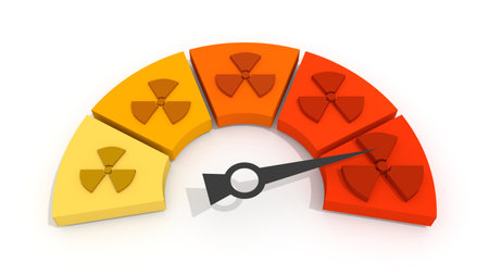 Radiometer verification of radiation contamination. Design element. Sensor with scale. Measurement of radiation levels. 3D renderの写真素材