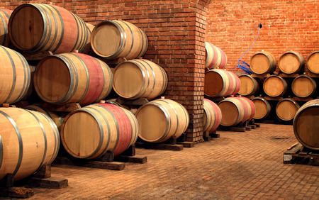 Wine barrels in wine-vaults in orderのeditorial素材