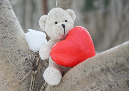 teddy bear and red heartの写真素材