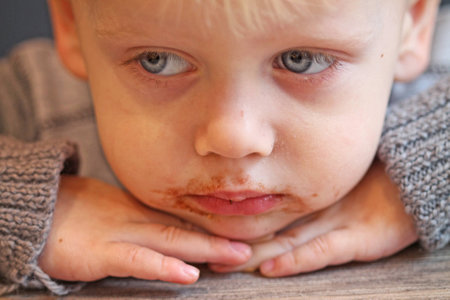 For the boy smudged his mouth.の写真素材