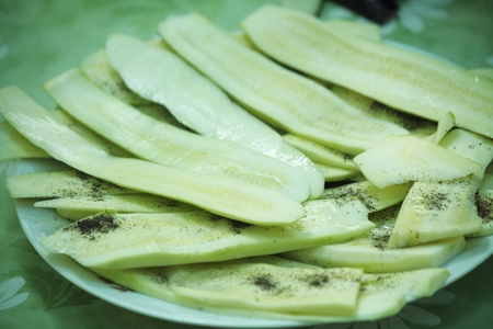 zucchini with plateの写真素材