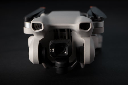 White drone on a black background. Close-up.の写真素材
