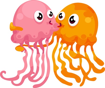 illustration cartoon love jellyfish vector のイラスト素材