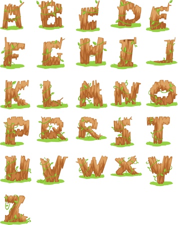 Wood ALPHABET LETTER - A-Z vector のイラスト素材
