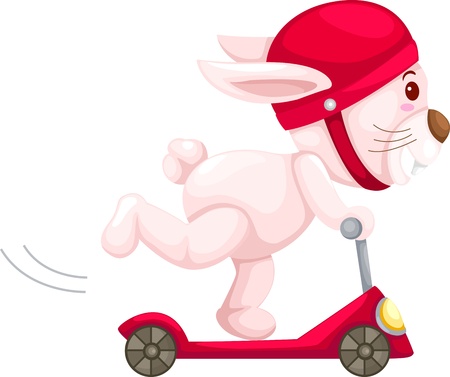 rabbit playing scooter vector illustration のイラスト素材