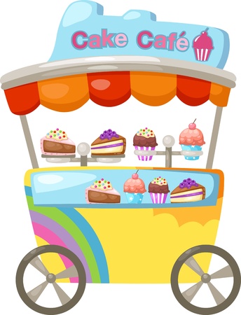 cart stall and a cupcake   Vector illustration  on white backgroundのイラスト素材