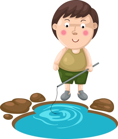 illustration of isolated boy fishingのイラスト素材