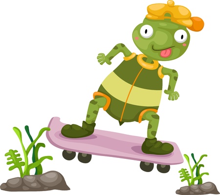 Illustration of turtles play skateboarding white background のイラスト素材