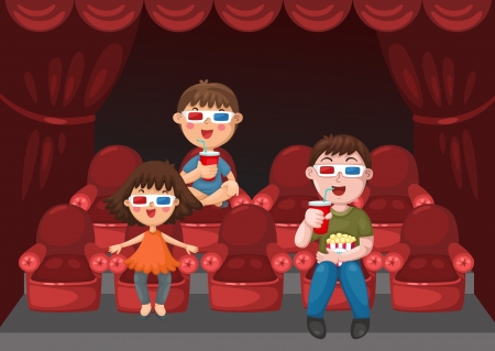 illustration of isolated kids watching a movie with 3d glasses のイラスト素材