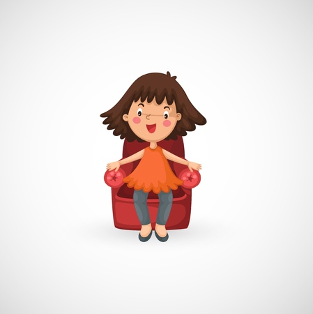 illustration of isolated girl sitting chair のイラスト素材