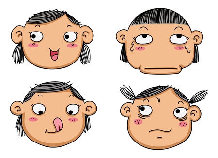 illustration of isolated different facial expressions of a girl のイラスト素材