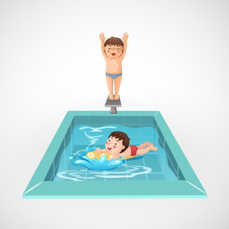 illustration of isolated boy and a swimming pool vectorのイラスト素材