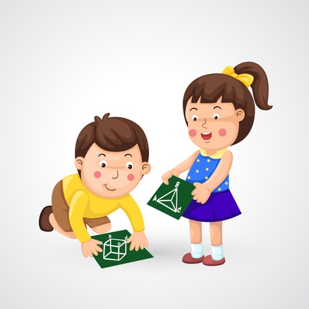 illustration of isolated children doing homework vectorのイラスト素材