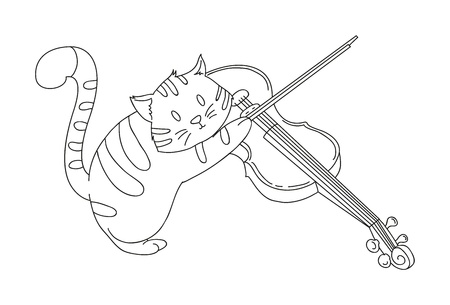 illustration of isolated hand drawn cat playing violin vectorのイラスト素材