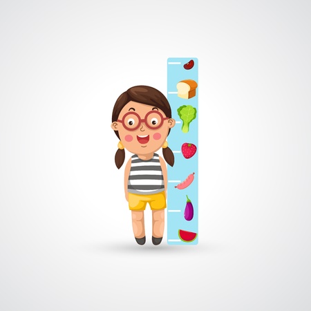 illustration of isolated girl growing tall and measuring vector のイラスト素材