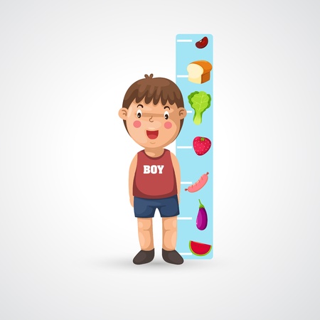 illustration of isolated boy growing tall and measuring vectorのイラスト素材