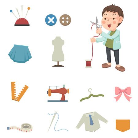 illustration of designer and sewing equipment iconsのイラスト素材