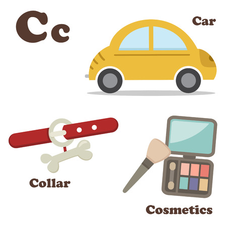 illustration of alphabet C letter Car,Collar,Cosmeticsのイラスト素材